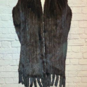 Dena Brown Knitted 100% Mink Throw/Wrap Tasseled Scarf 14x67" New without Tags